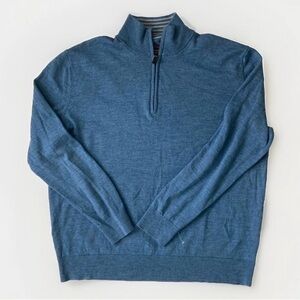 UntucKit Belguardo Sweater Mens XXL 100% Merino Wool Preppy Quarter Zip Blue